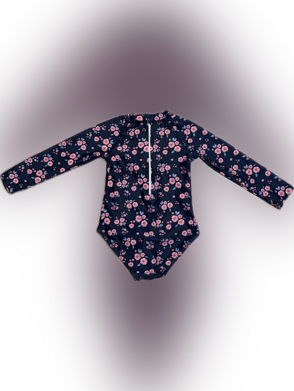 NWOT Girls Navy Floral Long Sleeve One-Piece Swimsuit - Pink Flower Print